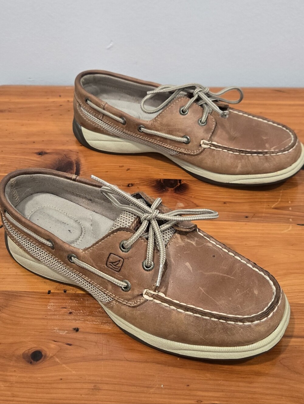 Sperry Top-Sider Women's Intrepid Leather Mesh Boat Shoes Tan Size 7.5